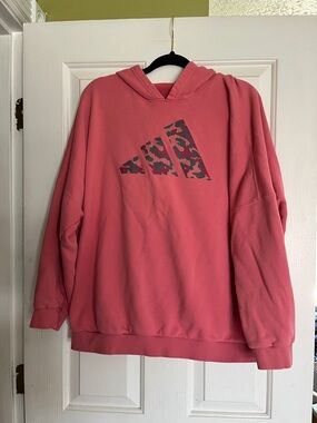 adidas Pink Hoodie with Camo-Print Logo Accent